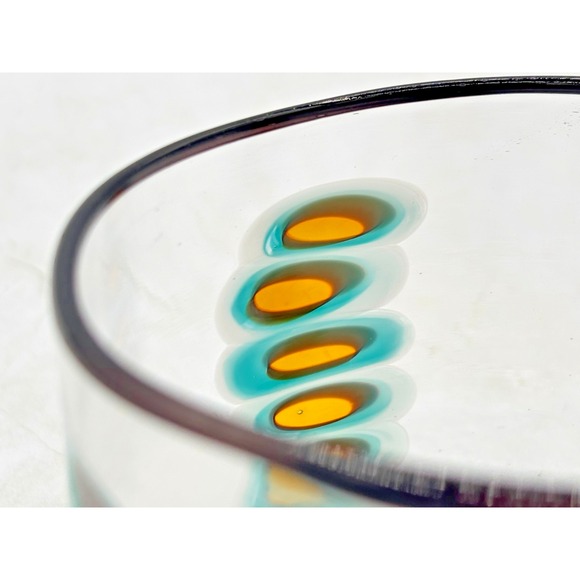 Hand Blown Art Glass Tumbler‎ Amber & Turquoise Oval Cane Design Artist Signe 04 - Picture 9 of 16